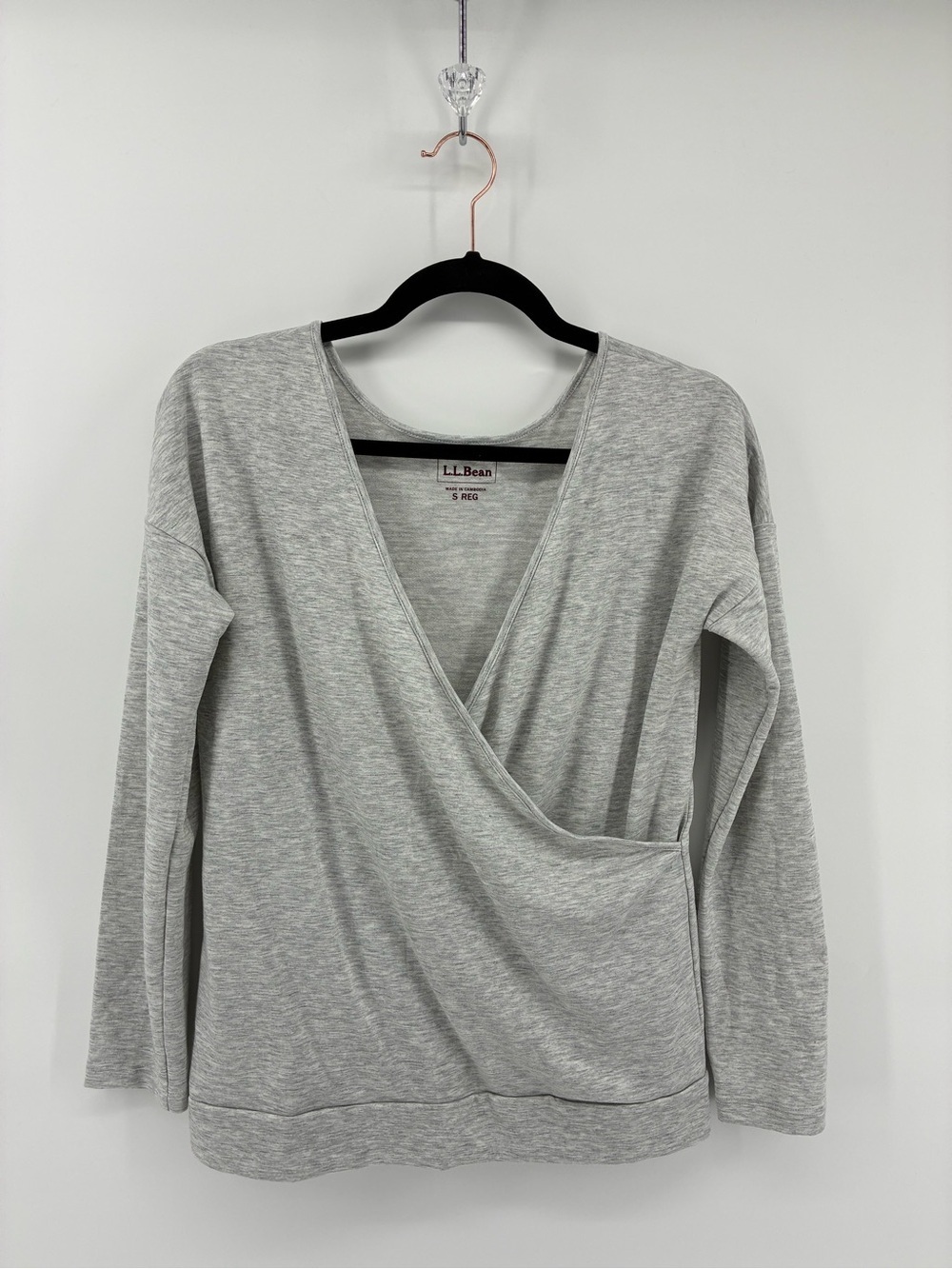 L.L. Bean Light Gray Wrap-Style Long Sleeve Top